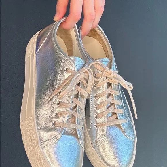 Common Projects Silver Platform Sneakers with Metallic Finish