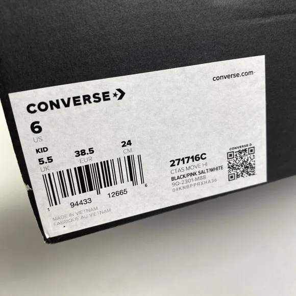 Converse All Star Move Hi Platform Sneakers Black/Pink Kids Size 6 Brand New