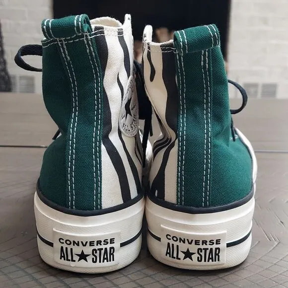 Converse All Stars Chuck Lift Custom Green Zebra Platform Sneaker Sz 4