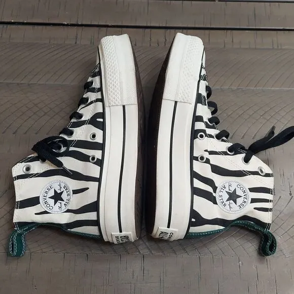 Converse All Stars Chuck Lift Custom Green Zebra Platform Sneaker Sz 4