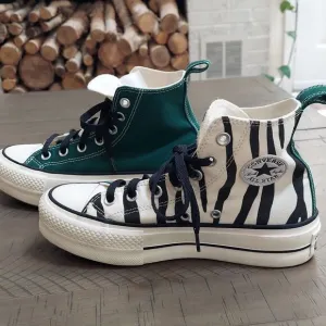 Converse All Stars Chuck Lift Custom Green Zebra Platform Sneaker Sz 4