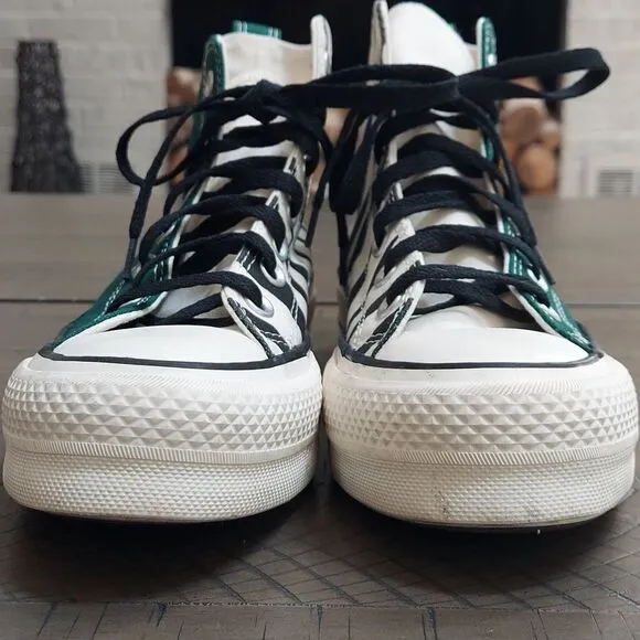 Converse All Stars Chuck Lift Custom Green Zebra Platform Sneaker Sz 4