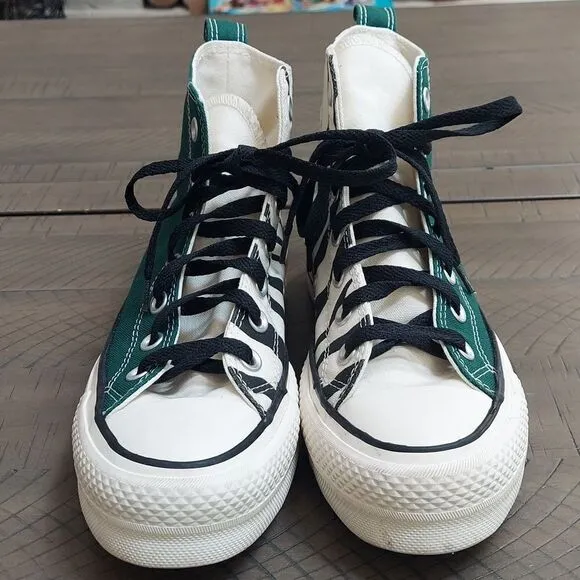 Converse All Stars Chuck Lift Custom Green Zebra Platform Sneaker Sz 4