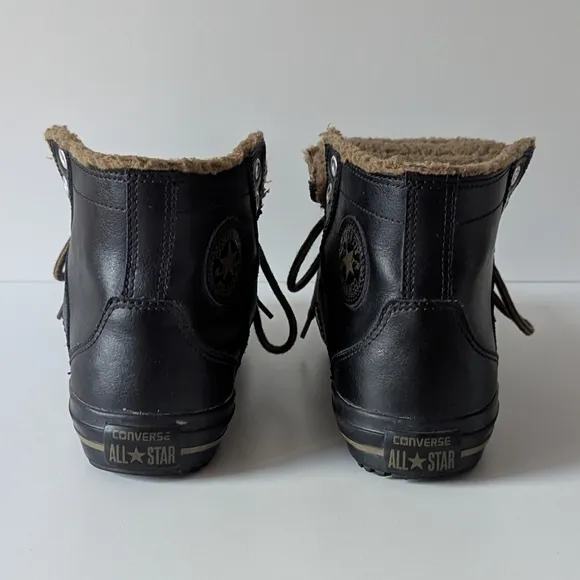 Converse Black Leather Fur-Lined High Top Sneakers Youth 5