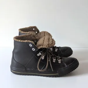 Converse Black Leather Fur-Lined High Top Sneakers Youth 5