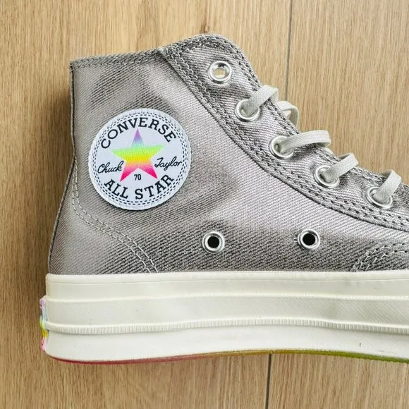 ⭐Converse Chuck 70 Pride Hi Size 9.5 Women's Shoes Silver Metallic A10214C New