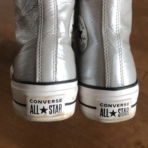 Converse CHUCK TAYLOR ALL STAR HI LIFT SNEAKERS IN METALLIC SILVER size 9.5
