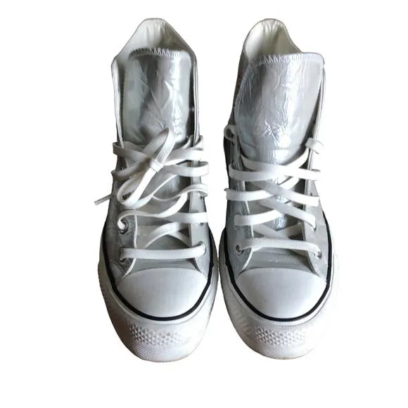 Converse CHUCK TAYLOR ALL STAR HI LIFT SNEAKERS IN METALLIC SILVER size 9.5