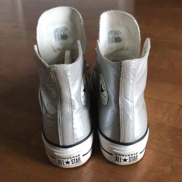 Converse CHUCK TAYLOR ALL STAR HI LIFT SNEAKERS IN METALLIC SILVER size 9.5