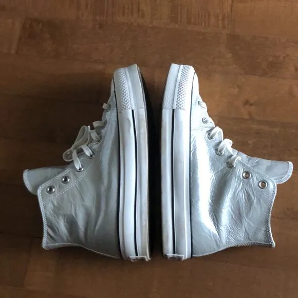 Converse CHUCK TAYLOR ALL STAR HI LIFT SNEAKERS IN METALLIC SILVER size 9.5