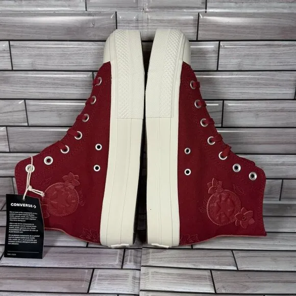 Converse Chuck Taylor All Star Red Lift 3D Florals Platform Sneakers Size 11-NEW