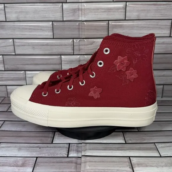 Converse Chuck Taylor All Star Red Lift 3D Florals Platform Sneakers Size 11-NEW