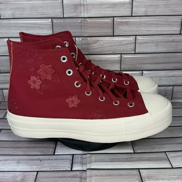 Converse Chuck Taylor All Star Red Lift 3D Florals Platform Sneakers Size 11-NEW