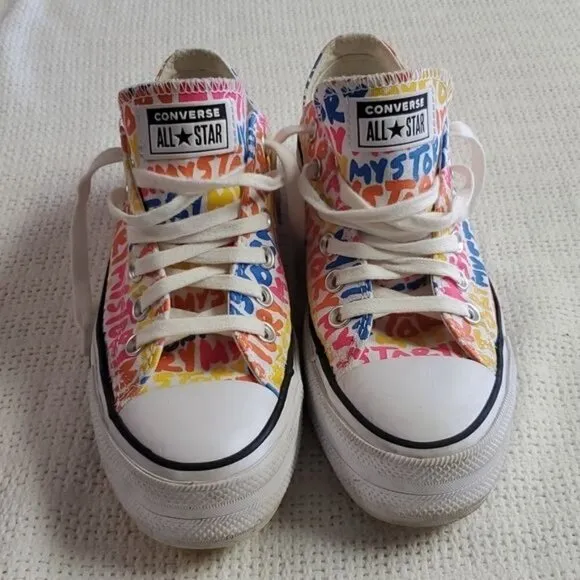 Converse Chuck Taylor Double Stack Lift Platform &quot;My Story&quot; Sz. 6.5 Sneakers
