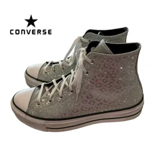 Converse Chuck Taylor All Star Lift Glitter Leopard Print Platform Sneakers 10