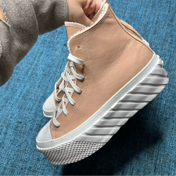 Converse CTAS 2X Platform High Cozy Sherpa Sneakers in Vachetta Beige