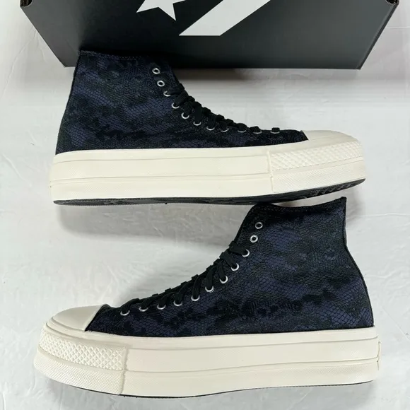 Converse CTAS Lift Hi Platform Sneakers Navy Floral Lace Women Size 11