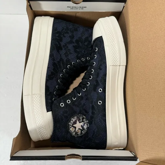 Converse CTAS Lift Hi Platform Sneakers Navy Floral Lace Women Size 11