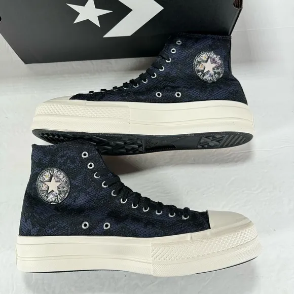 Converse CTAS Lift Hi Platform Sneakers Navy Floral Lace Women Size 11