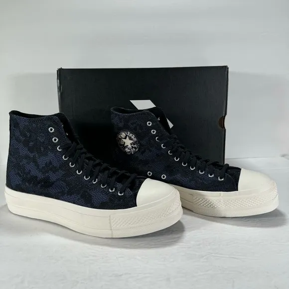 Converse CTAS Lift Hi Platform Sneakers Navy Floral Lace Women Size 11