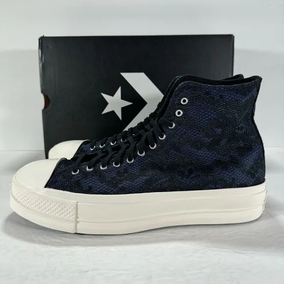 Converse CTAS Lift Hi Platform Sneakers Navy Floral Lace Women Size 11