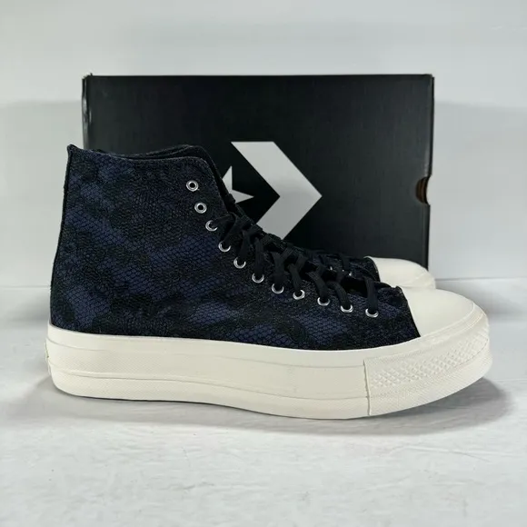 Converse CTAS Lift Hi Platform Sneakers Navy Floral Lace Women Size 11