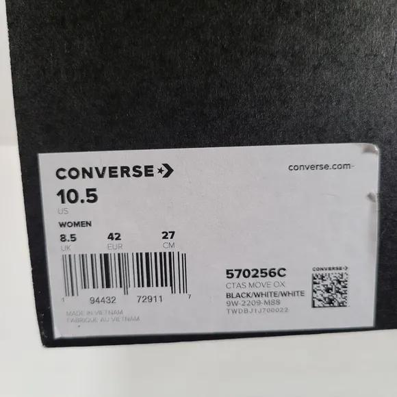 Converse CTAS Move Ox Platform Sneakers Black White Women's Size 10.5