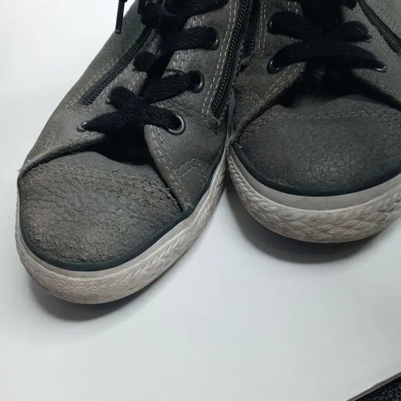 Converse gray leather high top sneakers with side zips size 4