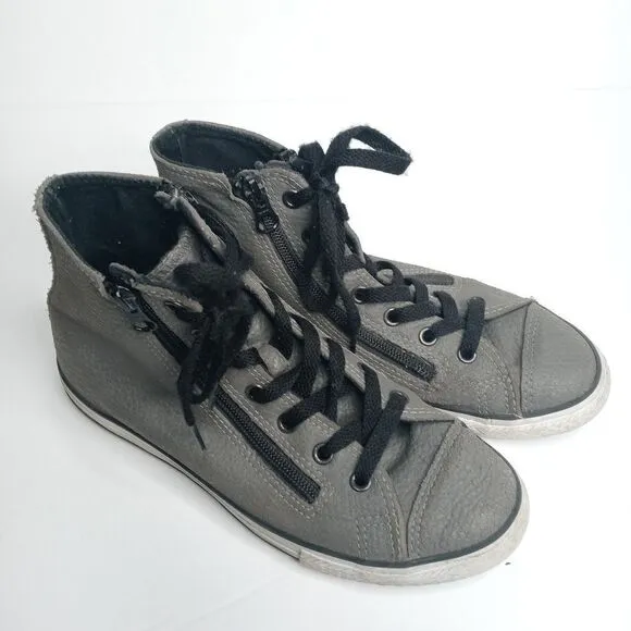 Converse gray leather high top sneakers with side zips size 4