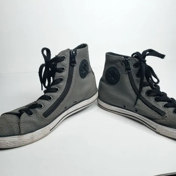 Converse gray leather high top sneakers with side zips size 4