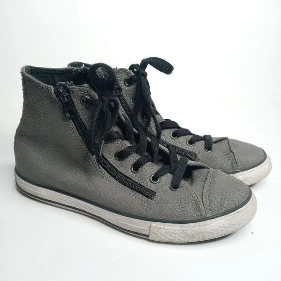 Converse gray leather high top sneakers with side zips size 4