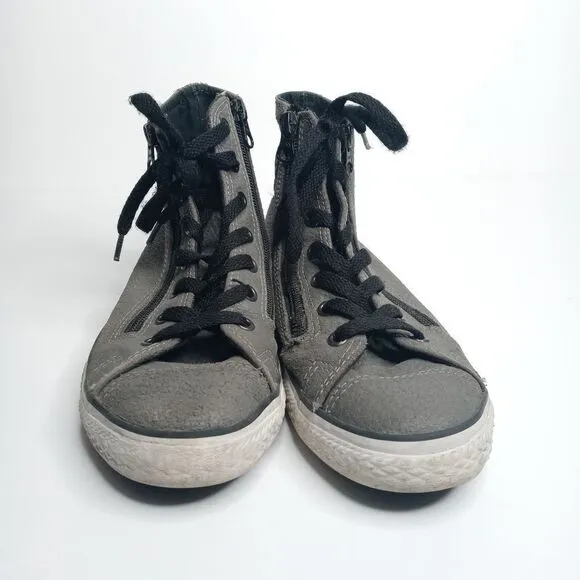 Converse gray leather high top sneakers with side zips size 4