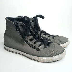 Converse gray leather high top sneakers with side zips size 4