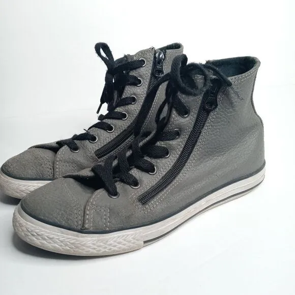 Converse gray leather high top sneakers with side zips size 4