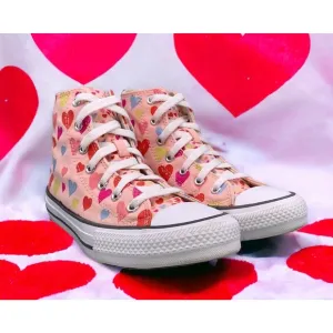 Converse Hearts Pink Chuck Taylor Junior High Top Sneakers Girls 6 New Fast Ship