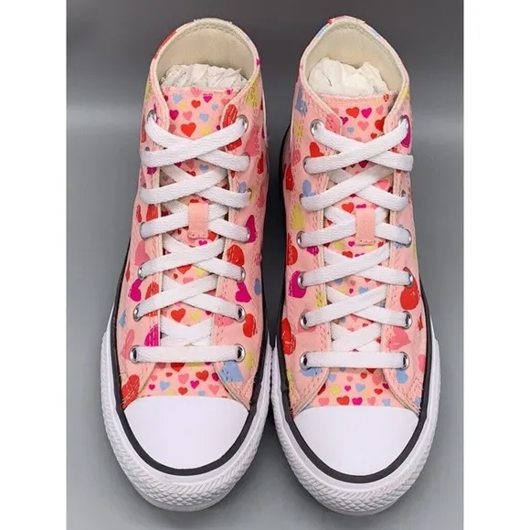 Converse Hearts Pink Chuck Taylor Junior High Top Sneakers Girls 6 New Fast Ship