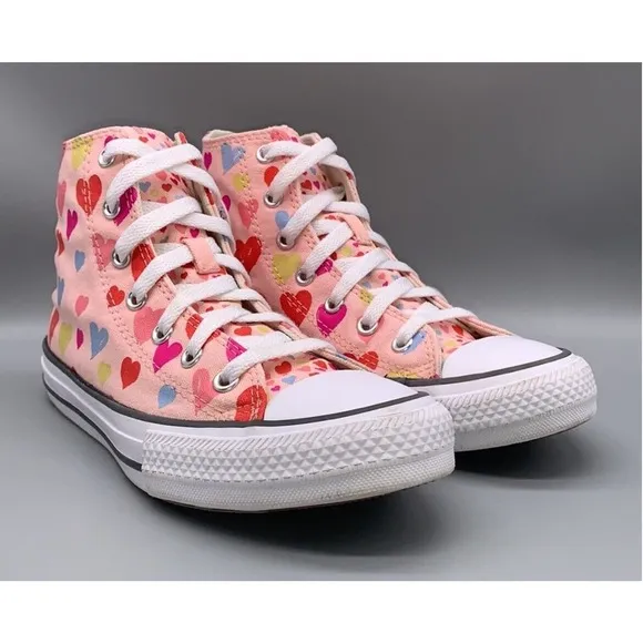 Converse Hearts Pink Chuck Taylor Junior High Top Sneakers Girls 6 New Fast Ship