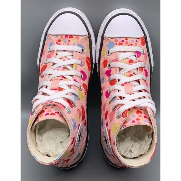 Converse Hearts Pink Chuck Taylor Junior High Top Sneakers Girls 6 New Fast Ship