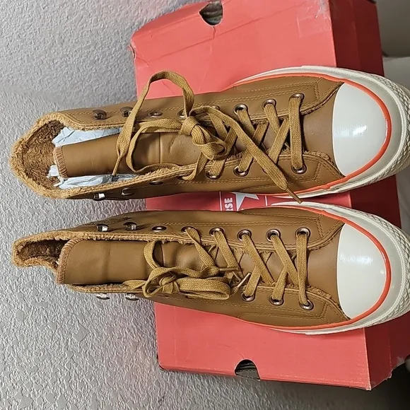 Converse High-Top Leather Sneakers in Tan