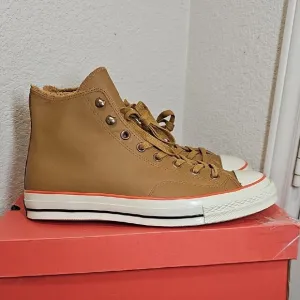 Converse High-Top Leather Sneakers in Tan