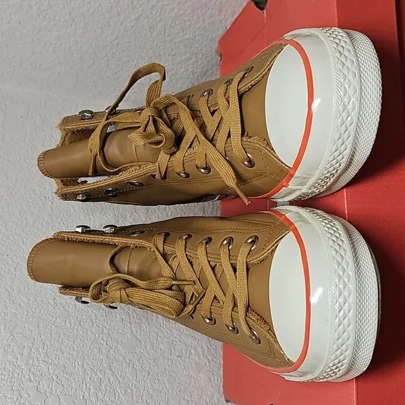 Converse High-Top Leather Sneakers in Tan
