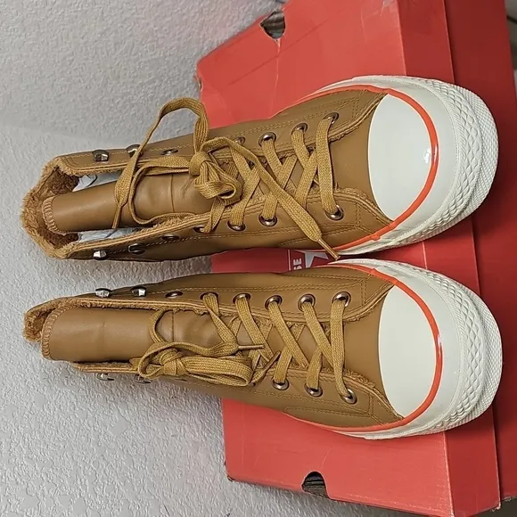 Converse High-Top Leather Sneakers in Tan