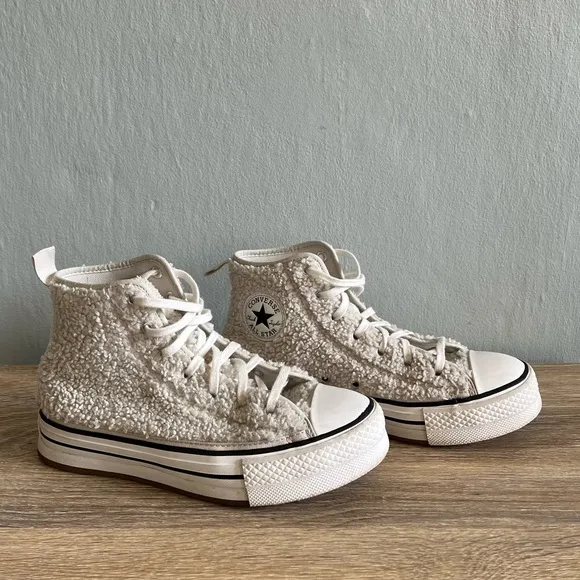 Converse Kids' Chuck Taylor All Star Eva Lift Faux Fur High Top Sneakers - 5