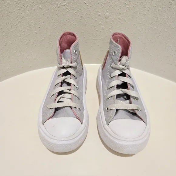 Converse Kids Unisex High Top Grey Platform Sneakers Size 12