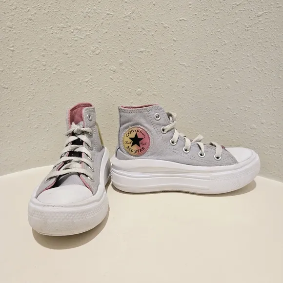 Converse Kids Unisex High Top Grey Platform Sneakers Size 12