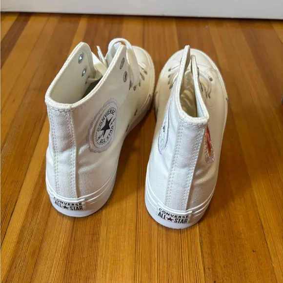 Converse Kids White High-Top Sneakers with Floral Patch