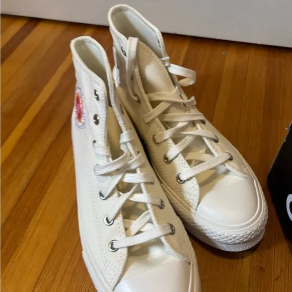 Converse Kids White High-Top Sneakers with Floral Patch