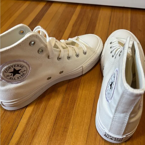 Converse Kids White High-Top Sneakers with Floral Patch