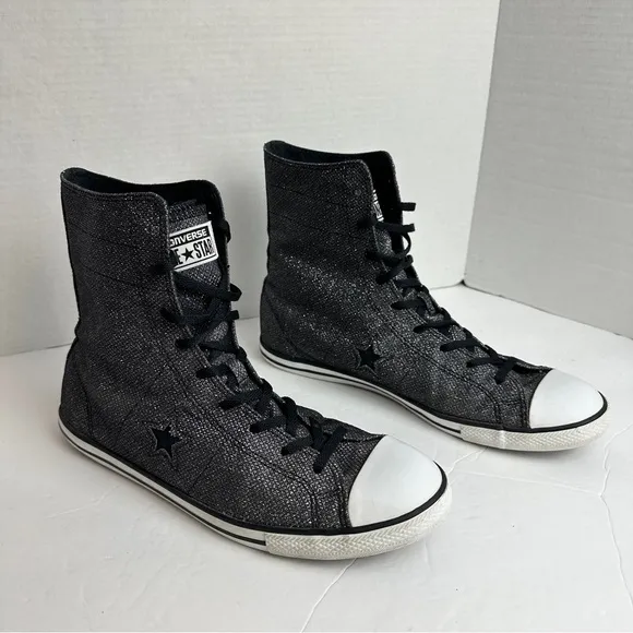 Converse One Star Black Glitter High Top Sneakers Double Tongue Women’s Size 11