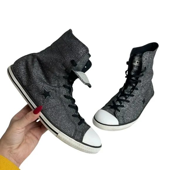 Converse One Star Black Glitter High Top Sneakers Double Tongue Women’s Size 11